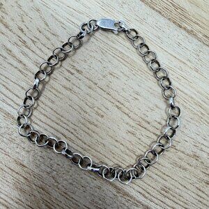 925 Sterling Silver Round Link Chain Charm Bracelet - 7" - Jewelry